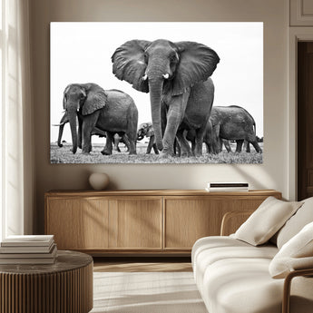 91685-MGV-CV-36X24-Elephant Herd Wall Art – Black and White Safari Canvas Print, African Wildlife Photography Decor for Living Room, Office or