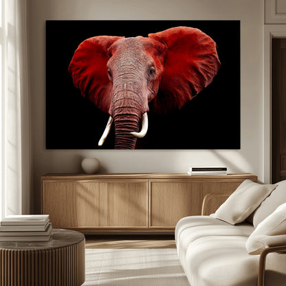14788-MGV-CV-36X24-Red Elephant Wall Art – Bold Wildlife Canvas Print, African Safari Animal Decor for Living Room, Bedroom or Office