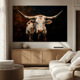70522-MGV-CV-36X24-Longhorn Bull Wall Art – Striking Canvas Print of Majestic Bull, Premium Animal Decor for Home, Office, Man Cave, or Living Room