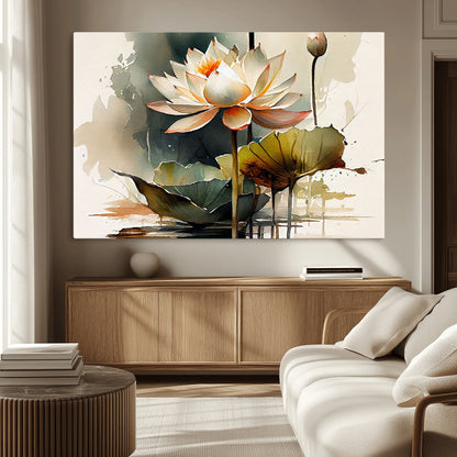 62531-MGV-CV-36X24-Lotus Flower Wall Art – Watercolor Botanical Canvas Print, Tranquil Nature Artwork for Living Room, Bedroom or Meditation Space
