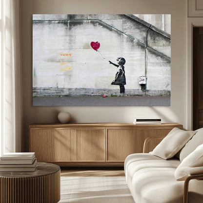 50559-MGV-CV-36X24-Banksy Girl with Balloon Wall Art – Famous Street Graffiti Canvas Print, Modern Urban Artwork for Living Room, Bedroom or Office