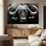 75273-MGV-CV-36X24-Buffalo Wall Art – Black and White African Buffalo Canvas Print, Rustic Wildlife Animal Artwork for Farmhouse, Living Room,