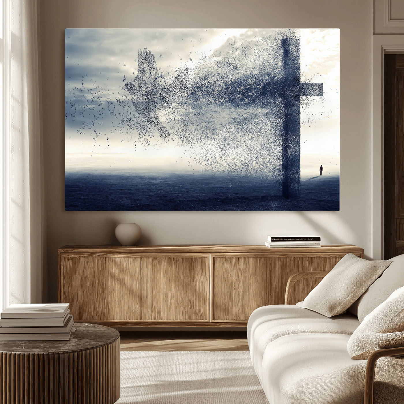 55718-MGV-CV-36X24-Surreal Cross Wall Art – Spiritual Faith Canvas Print, Abstract Christian Artwork with Modern Religious Symbol for Living Room,