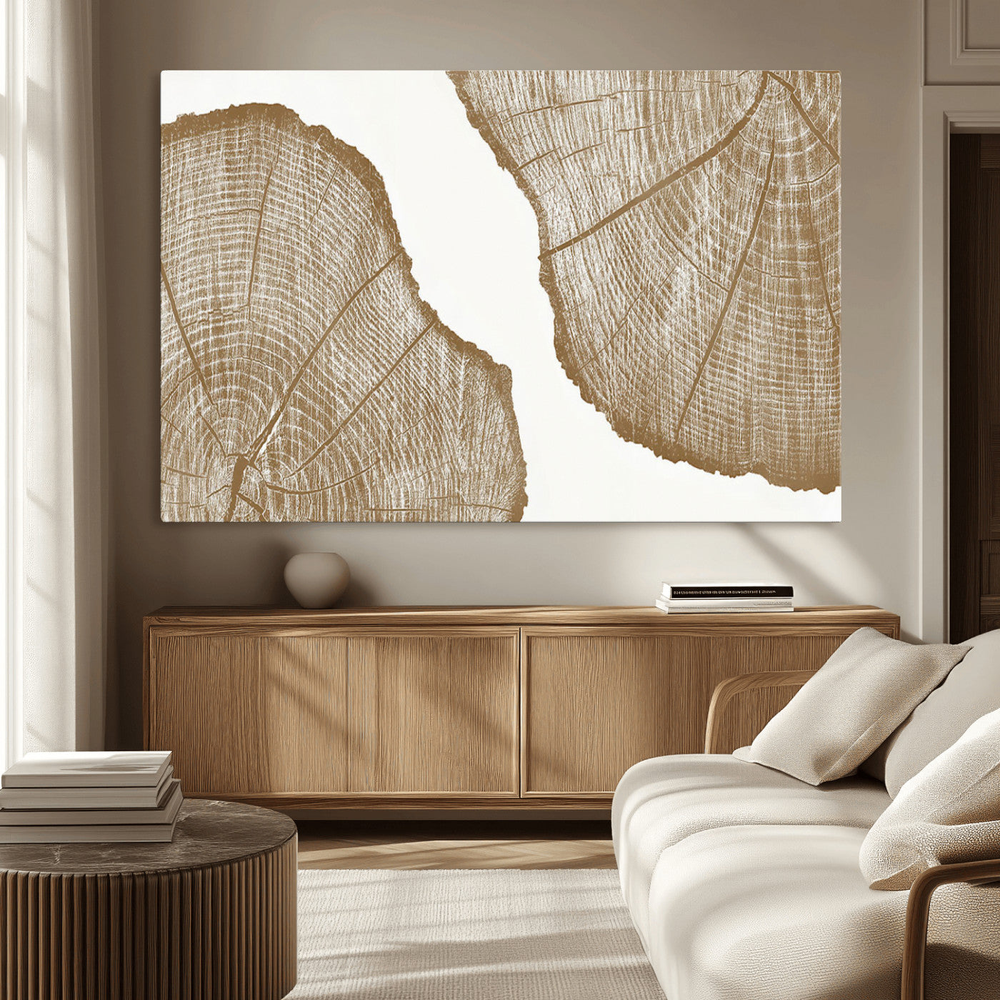 99692-MGV-CV-36X24-Tree Ring Linocut Wall Art Canvas Print, Framed Wood Cut Art Picture Print, Tree Rings Perfect Minimalist Rustic Decor Artwork