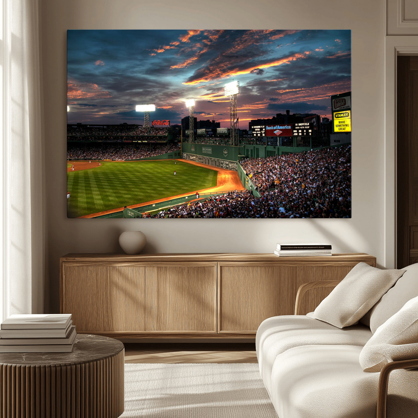66781-MGV-CV-36X24-Baseball Stadium Wall Art – Canvas Print Evening Game Field Packed Crowd Sunset Sky Sports Photography, Dynamic Decor for Game