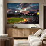 66781-MGV-CV-36X24-Baseball Stadium Wall Art – Canvas Print Evening Game Field Packed Crowd Sunset Sky Sports Photography, Dynamic Decor for Game