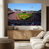 90998-MGV-CV-36X24-Baseball Stadium Wall Art – Canvas Print Day Game Field Packed Crowd Bright Blue Sky Sports Photography, Classic Decor for Game