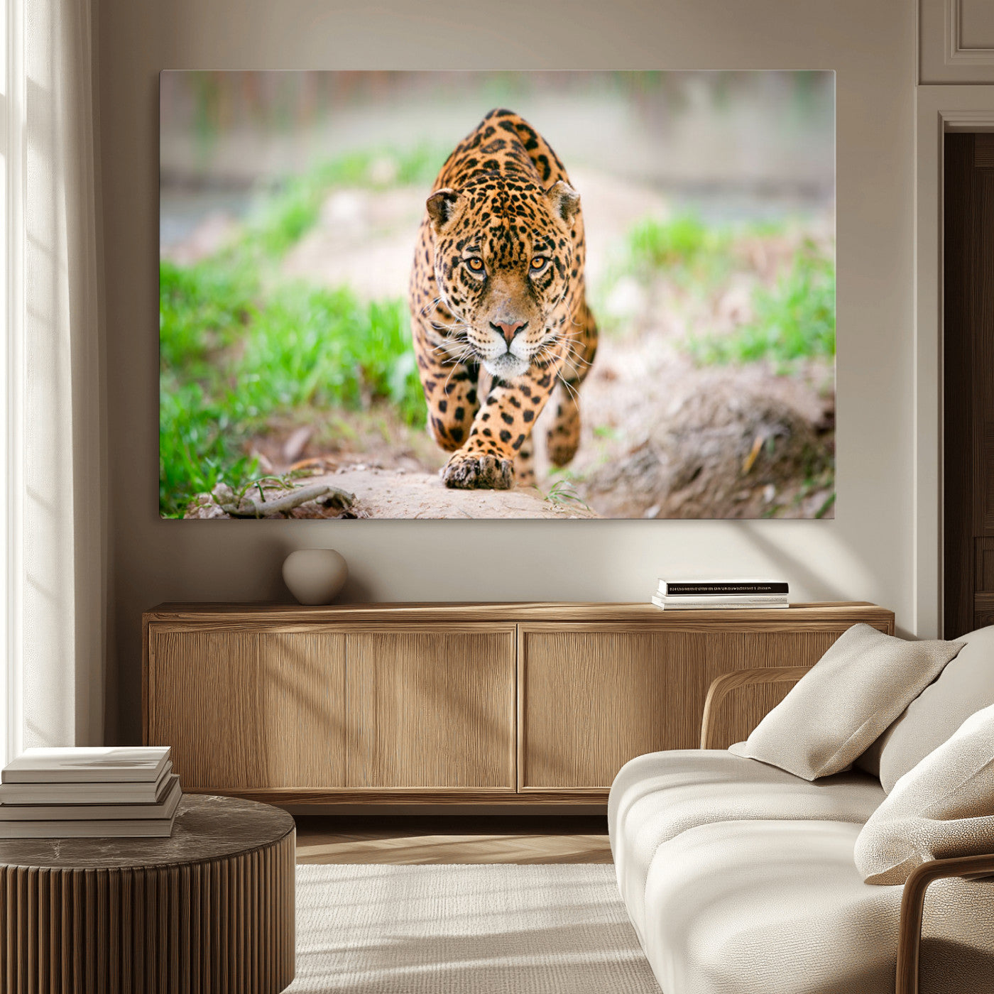 75066-MGV-CV-36X24-Leopard Wall Art Canvas Print, Framed Wild Animal Art Picture Print, Blue Eye Leopard Perfect Wild Minimal Decor Artwork