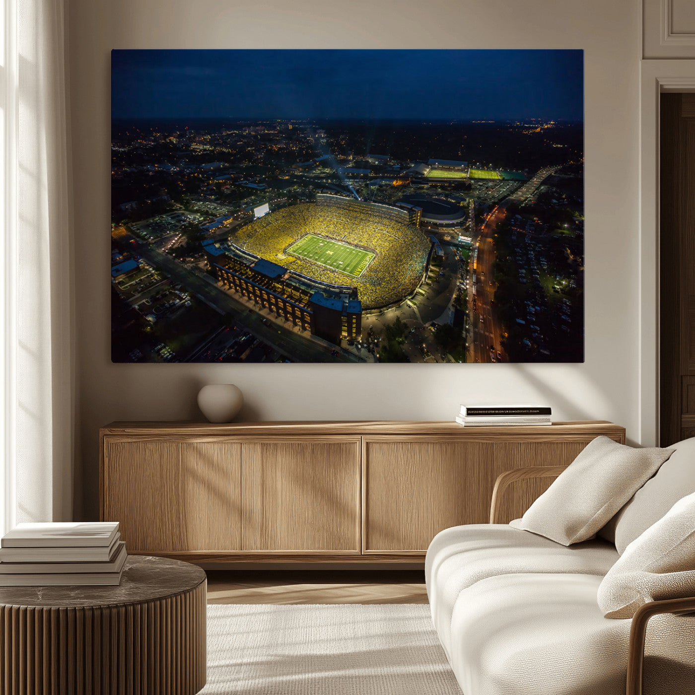 52519-MGV-CV-36X24-Michigan Football Stadium Wall Art Canvas Print, Framed Michigan Stadium Art Picture Print, Michigan Wolverines Field Perfect