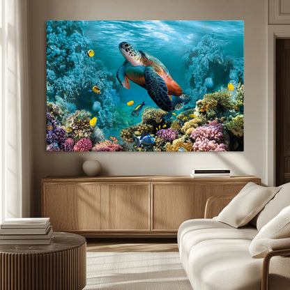 38661-MGV-CV-36X24-Sea Turtle Wall Art Canvas Print, Framed Ocean Wildlife Art Picture Print, Turtle Perfect Coastal Nature Decor Artwork