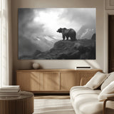 49504-MGV-CV-36X24-Black and White Grizzly Bear Wall Art – Wilderness Wildlife Painting, Rustic Mountain Cabin Decor, Monochrome Animal Print for