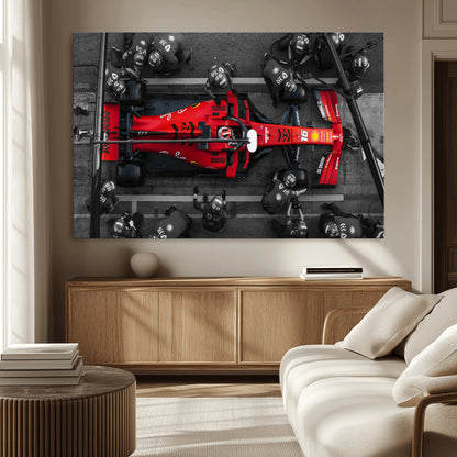 99356-MGV-CV-36X24-Ferrari Pit Stop Wall Art – Formula 1 Racing Car Canvas Print, Red Speed Machine Motorsport Decor for Office, Garage, Man Cave or