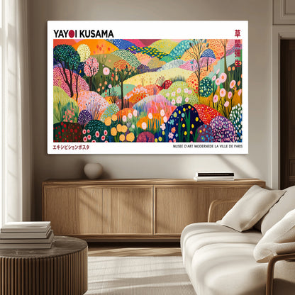 75201-MGV-CV-36X24-Yayoi Kusama Floral Wall Art – Vibrant Abstract Landscape Canvas Print, Modern Pop Art Poster for Living Room, Bedroom, or Gallery