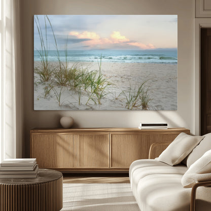 Test1001-MGV-CV-36X24-Coastal Beach Wall Art – Panoramic Ocean Waves and Sandy Dunes Canvas Print, Serene Seascape with Sea Oats for Relaxing Home or