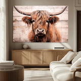 93730-MGV-CV-36X24-Scottish Cow Wall Art Canvas Print, Framed Longhorn Cow Art Picture Print, Highland Cattle Perfect Rustic Farmhouse Decor Artwork
