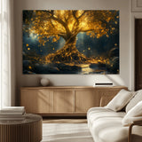 92739-MGV-CV-36X24-Glowing Tree Wall Art – Enchanted Golden Forest Canvas Print, Mystical Illuminated Nature Painting Poster for Living Room,