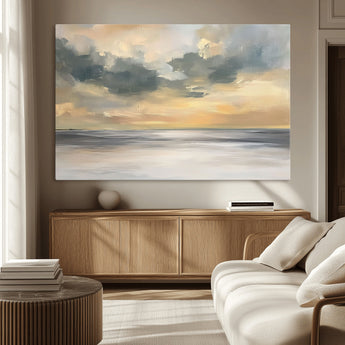 45544-MGV-CV-36X24-Ocean Sunset Wall Art – Serene Seascape Canvas Print with Golden Sky and Calm Water, Coastal Beach Artwork for Living Room,