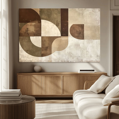 59767-MGV-CV-36X24-Abstract Geometric Shapes Wall Art – Modern Minimalist Canvas Print, Neutral Brown Beige Tan Artwork for Living Room, Bedroom,