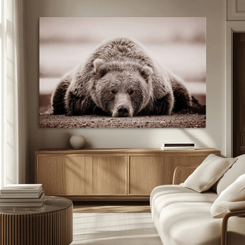 20611-MGV-CV-36X24-Grizzly Bear Wall Art – Majestic Wildlife Sepia Canvas Print, Rustic Nature Animal Artwork for Cabin, Lodge, Living Room, Bedroom,