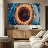 30457-MGV-CV-36X24-Tree Ring Abstract Wall Art – Blue and Brown Wood Grain Canvas Print, Modern Nature Inspired Painting for Rustic Living Room,