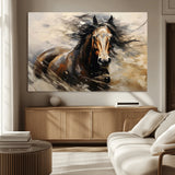53001-MGV-CV-36X24-Wild Horse Wall Art – Majestic Stallion Canvas Print with Flowing Mane, Rustic Western Style Painting for Living Room, Office or