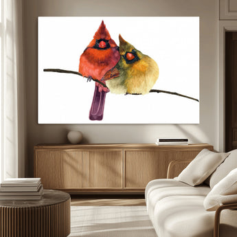 67752-MGV-CV-36X24-Cardinal Couple Wall Art – Male and Female Cardinal Canvas Print, Romantic Bird Artwork for Nature Lovers, Living Room, Bedroom,