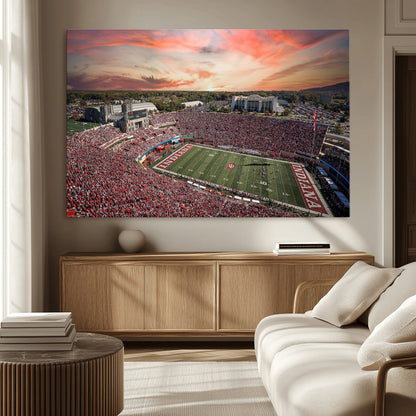 51135-MGV-CV-36X24-Indiana Hoosiers Stadium Wall Art – Panoramic Football Canvas Print with Game Day Crowd and Sunset Sky, Sports Artwork for Man