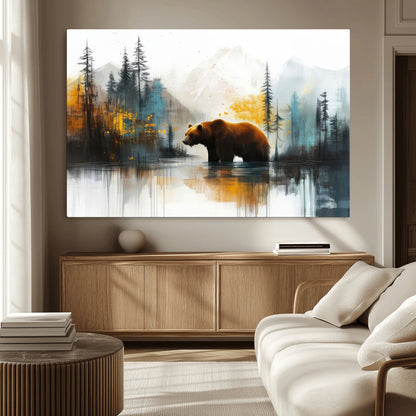50308-MGV-CV-36X24-Bear Wilderness Wall Art – Mountain Forest Canvas Print, Rustic Cabin Decor with Wildlife Landscape, Nature Artwork for Lodge,