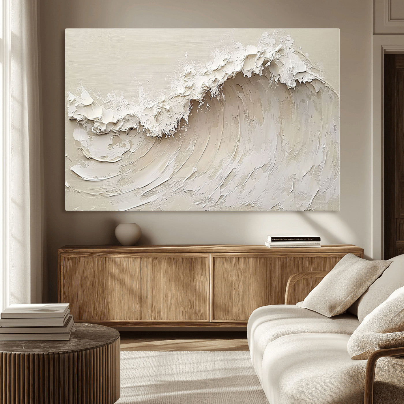45175-MGV-CV-36X24-Textured Wave Wall Art Canvas Print, Framed Minimal Seascape Art Picture Print, Elegant Wave Perfect Modern Coastal Decor Artwork