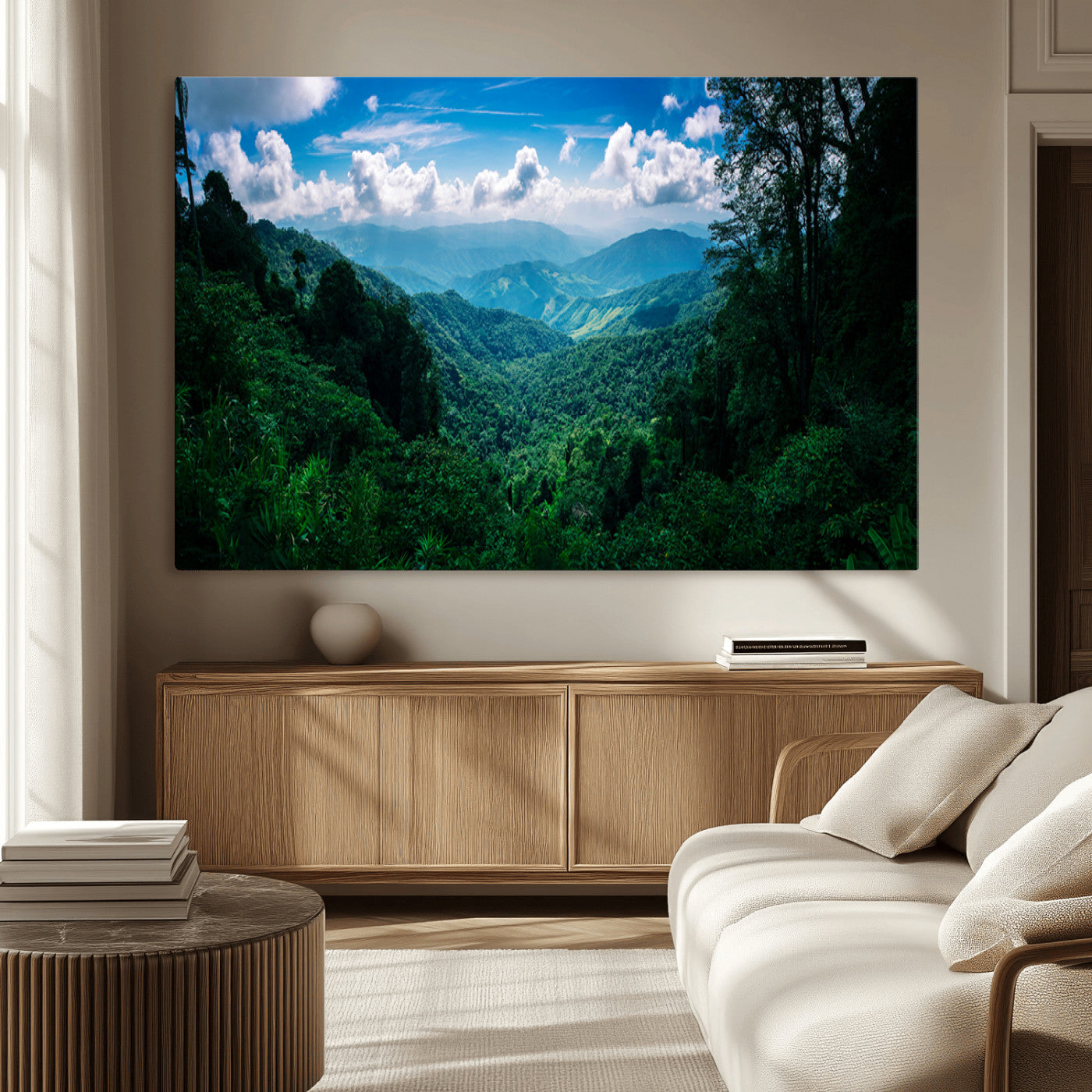 74439378-MGV-CV-36X24-Tropical Jungle Wall Art Canvas Print, Framed Lush Valley Art Picture Print, Forest Mountains Perfect Tropical Wilderness Decor