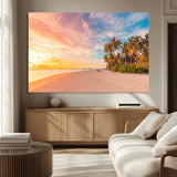 41542880-MGV-CV-36X24-Tropical Beach Wall Art Canvas Print, Framed Palm Trees Art Picture Print, Sunset Shore Perfect Tropical Coastal Decor Artwork