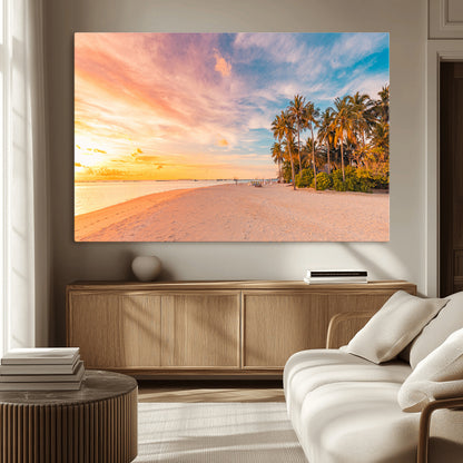 41542880-MGV-CV-36X24-Tropical Beach Wall Art Canvas Print, Framed Palm Trees Art Picture Print, Sunset Shore Perfect Tropical Coastal Decor Artwork