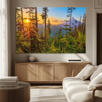 83544043-MGV-CV-36X24-Forest Sunset Wall Art Canvas Print, Framed Sunset Trees Art Picture Print, Green Pines Perfect Rustic Nature Decor Artwork