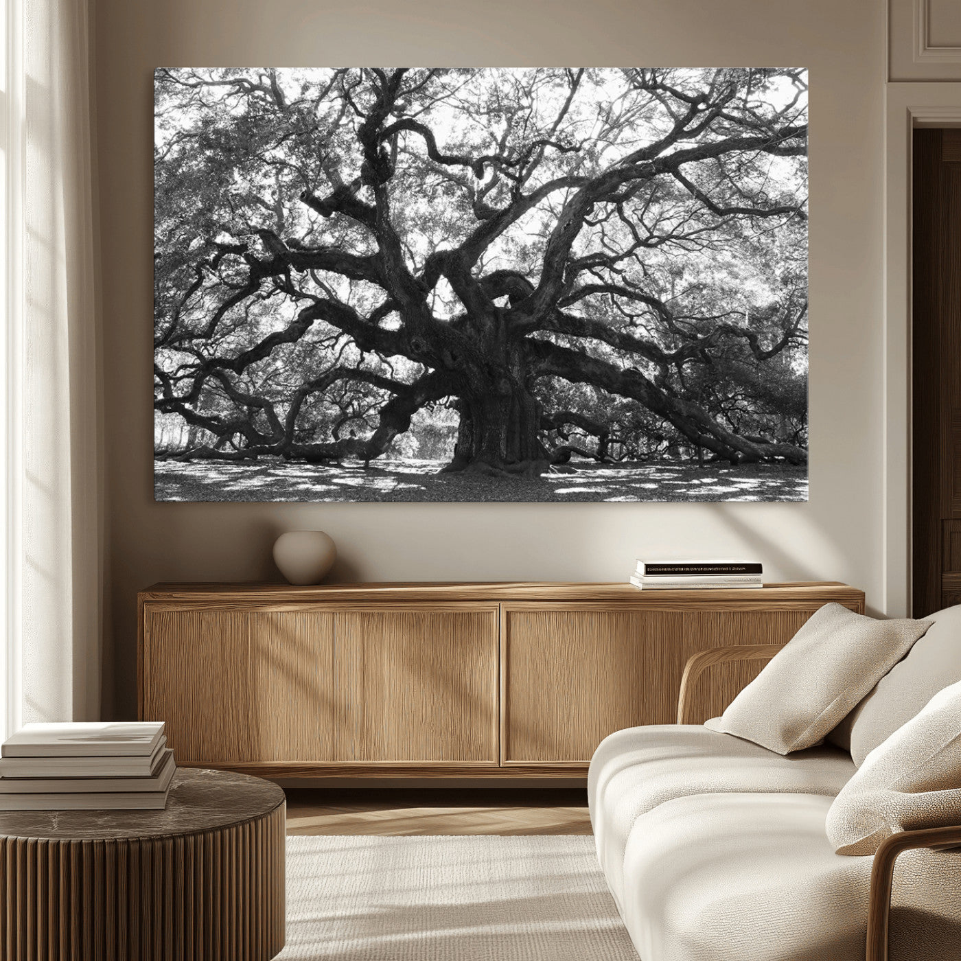 81655611-MGV-CV-36X24-Ancient Oak Wall Art Canvas Print, Framed Twisted Branches Art Picture Print, Gnarled Tree Perfect Moody Nature Decor Artwork