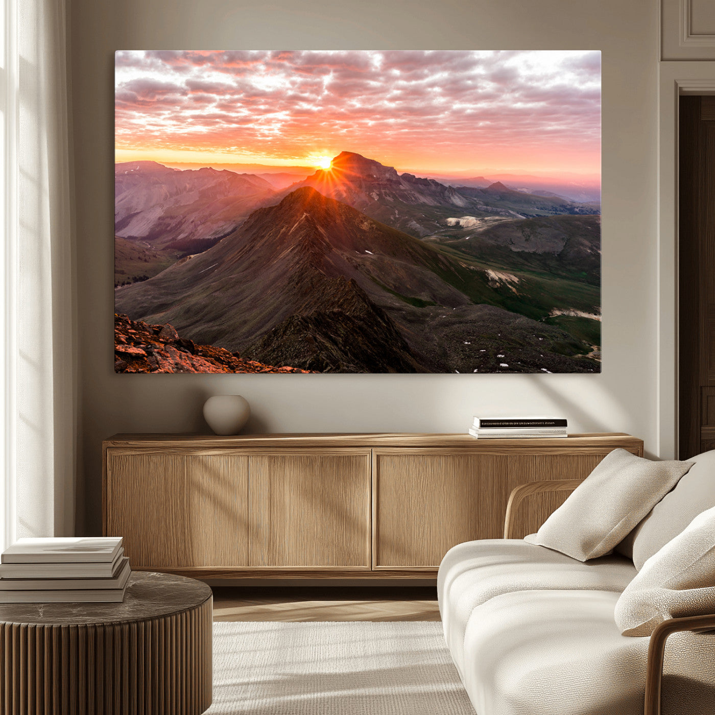 50957419-MGV-CV-36X24-Mountain Sunrise Wall Art Canvas Print, Framed Alpine Ridge Art Picture Print, Mountain Range Perfect Vibrant Rustic Decor Artwork