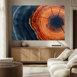57732250-MGV-CV-36X24-Tree Ring Abstract Wall Art – Blue Orange Wood Grain Canvas Print, Modern Rustic Nature Artwork for Living Room, Office,
