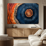 72209152-MGV-CV-36X24-Abstract Tree Ring Wall Art – Vibrant Blue Orange Wood Grain Canvas Print, Rustic Modern Nature Artwork for Living Room, Office,