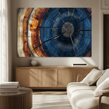 60099360-MGV-CV-36X24-Blue Tree Ring Wall Art – Rustic Wood Grain Canvas Print, Modern Abstract Artwork with Natural Texture for Living Room, Bedroom,
