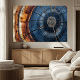 45268471-MGV-CV-36X24-Blue Tree Ring Wall Art – Rustic Wood Cross Section Canvas Print, Modern Abstract Nature Decor for Living Room, Office, or Cabin