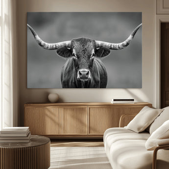 81228550-MGV-CV-36X24-Framed Texas Longhorn Bull Art Canvas Print, Western Bull Wall Art Print, Long Horn Bull Photo Print for Log Cabin, Large Bull