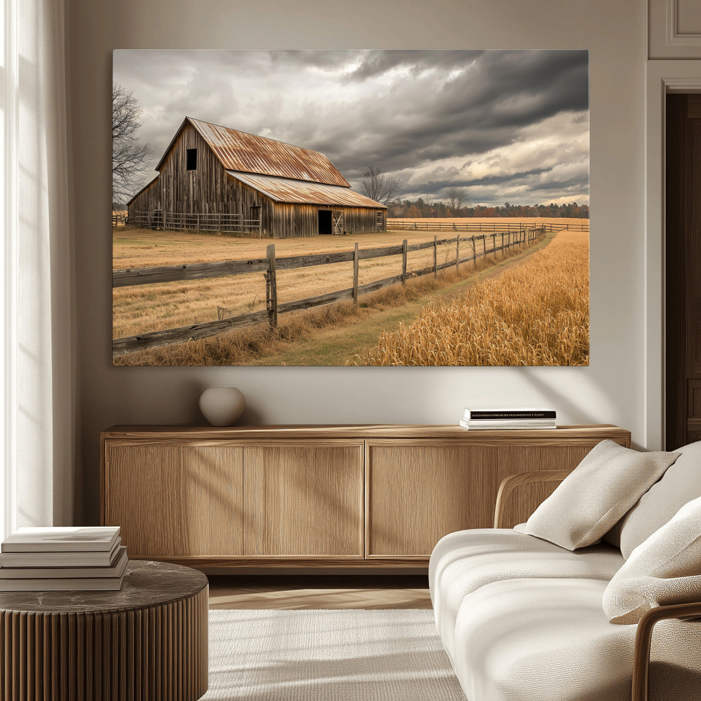 26821575-MGV-CV-36X24-Old Barn Wall Art Canvas Print, Framed Rustic Barn Art Picture Print, Moody Farm Perfect Rustic Farmhouse Decor Artwork