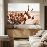 11528295-MGV-CV-36X24-Speckled Longhorn Wall Art Canvas Print, Framed Texas Cattle Art Picture Print, Horned Cow Perfect Rustic Western Decor Artwork