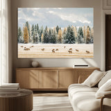 64188182-MGV-CV-36X24-Elk Herd Wall Art Canvas Print, Framed Snowy Forest Art Picture Print, Forest Elks Perfect Neutral Rustic Decor Artwork