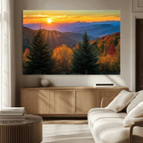 36964931-MGV-CV-36X24-Autumn Mountains Wall Art Canvas Print, Framed Sunset Glow Forest Art Picture Print, Golden Trees Perfect Vibrant Nature Decor