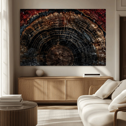 43686762-MGV-CV-36X24-Dark Wood Ring Wall Art Canvas Print, Framed Abstract Wood Tree Art Picture Print, Rustic Tree Slice Perfect Rustic Decor Artwork