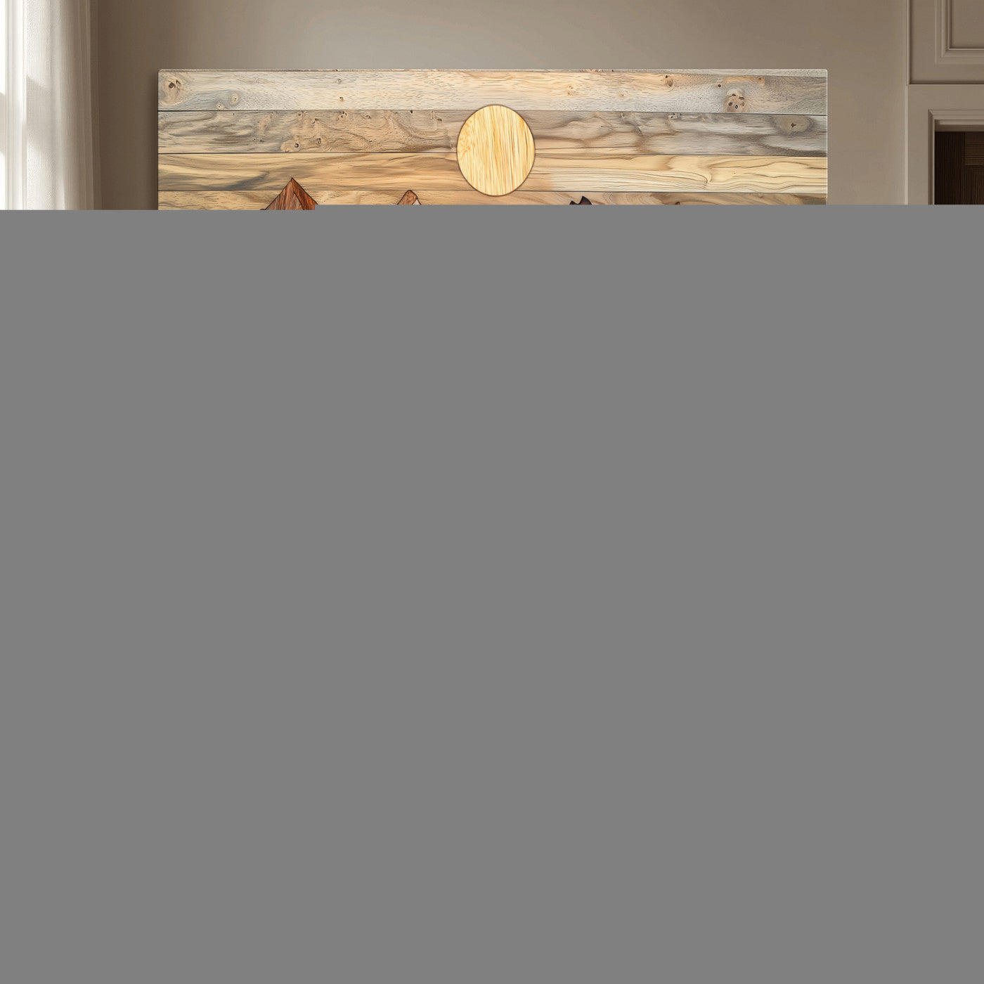 MGV-CV-36X24 - Wooden Mountain Wall Art – Rustic Nature Landscape Canvas Print, Handmade Style Sun, Forest, and Peaks Artwork for Living Room, Cabin, Lodge or Home Decor