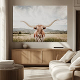 80054319-MGV-CV-36X24-Longhorn Wall Art – Rustic Western Canvas Print, Majestic Bull Artwork for Farmhouse, Ranch or Living Room