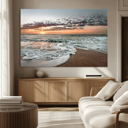 40632752-MGV-CV-36X24-Ocean Sunset Wall Art Canvas Print, Framed Beach Waves Art Picture Print, Coastal Scene Perfect Coastal Decor Artwork