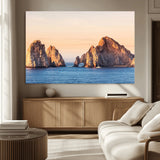 72996116-MGV-CV-36X24-El Arco Wall Art Canvas Print, Framed Cabo Rocks Art Picture Print, Ocean Arch Perfect Golden Coastal Landmark Decor Artwork