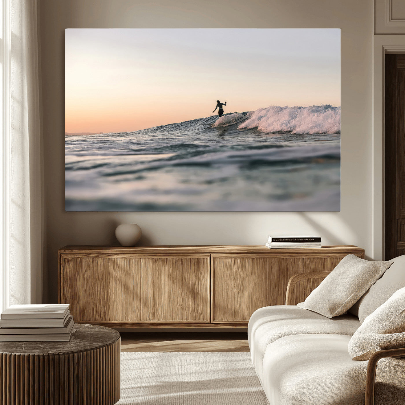 58502923-MGV-CV-36X24-Wave Rider Wall Art Canvas Print, Framed Ocean Wave Art Picture Print, Riding Surf Perfect Sunset Surf Decor Artwork
